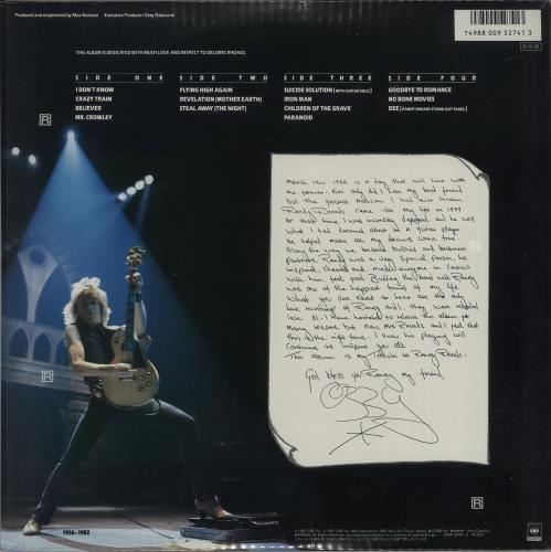Ozzy Osbourne「Tribute」LP（12インチ) Ozzy Osbourne – Randy Rhoads Tribute – 2 x Vinyl (Gatefold